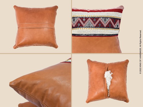 Stuffed Leather floor Cushion, Boho Home Decor, lumbar pillow, Moroccan pillow - Picture 10 of 16