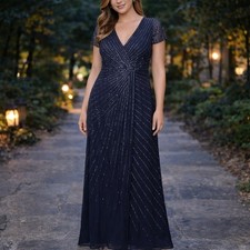 David's Bridal Beaded Short Sleeve V-Neck Dress Pleats SZ 8 NWT STYLE WGINCL761