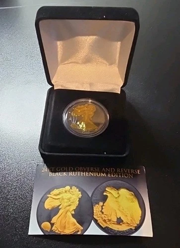 24kt Gold Obverse & Reverse Black Ruthenium Walking Liberty Silver Half dollar