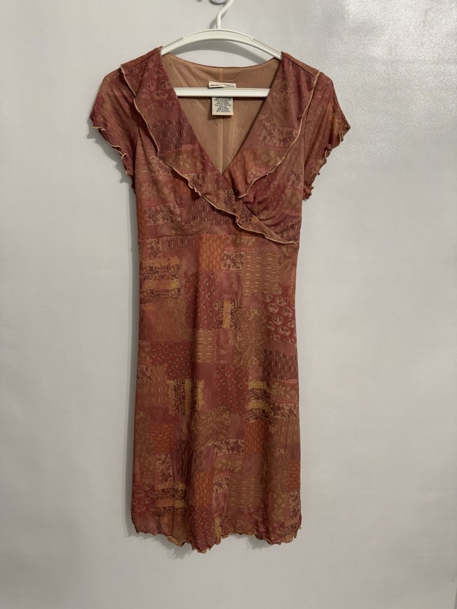 brown mesh overlay dress VTG Y2K Faded Glory Size M 8/10 Patchwork Tie Back Dress Size:AU24 Brown floral mesh midi white and silver wedding dresses longsleeve backless dress Long