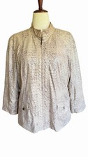 Chico's Women  s Beige Tan Faux Reptile Pattern 3/4 Sleeve Zip Jacket Sz. 3-XL