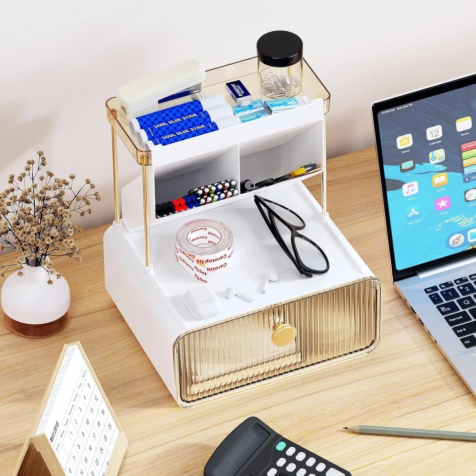 Organizador de Baño de 2 Niveles con 1 Cajón, Encimera de Maquillaje Multiusos Almacenamiento Foto 4 de 4