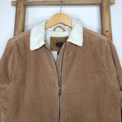 Rusty Sherpa Jacket SZ 10 Camel Corduroy Zip Closure Pockets Surfwear Boho - Picture 2 of 10