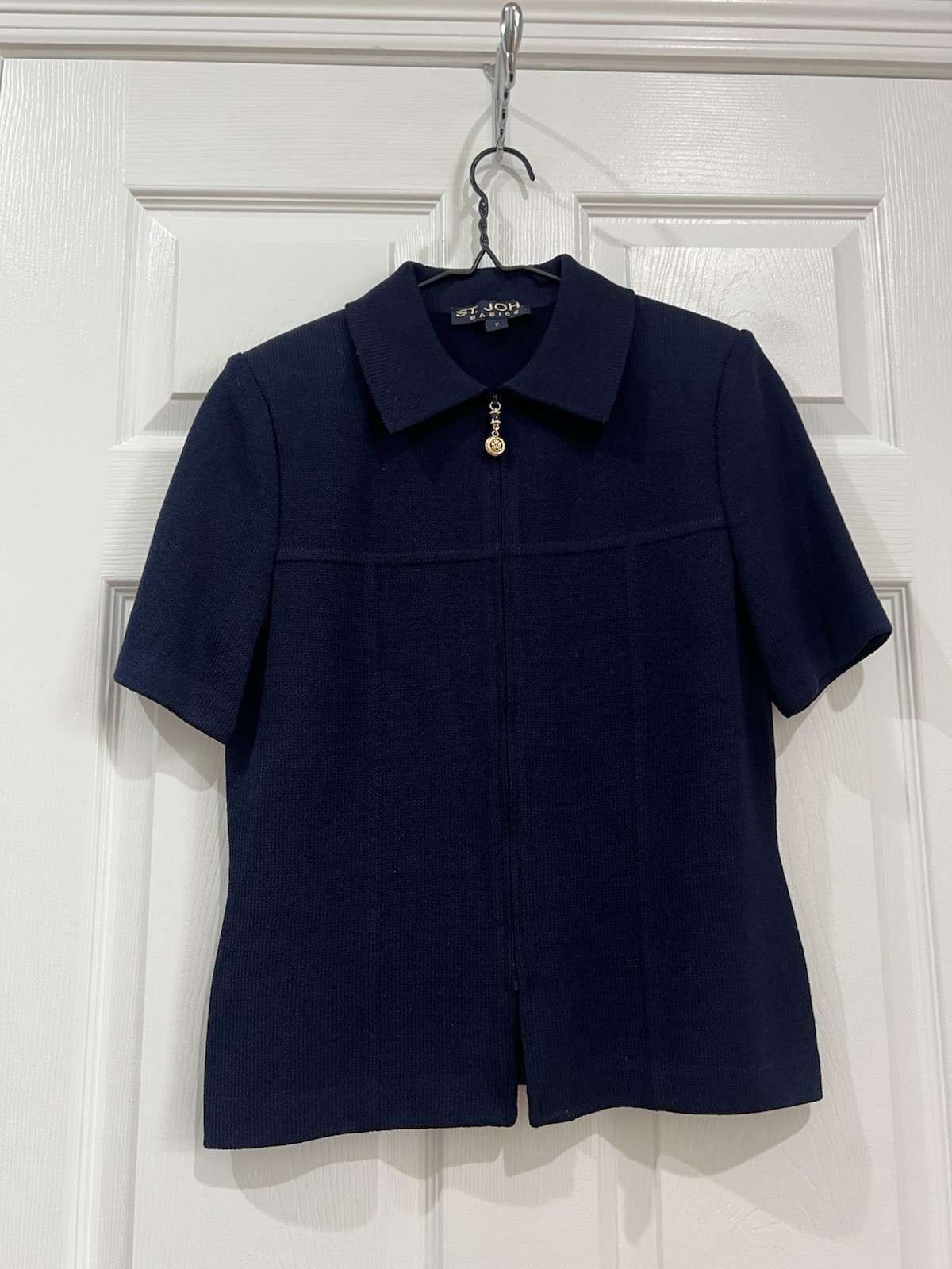 ST. JOHN Short Sleeve Navy Zip Front Blazer Jacke… - image 1