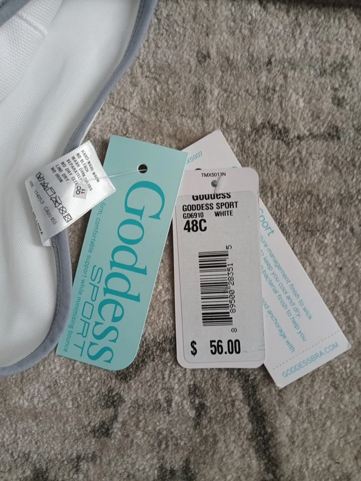 GODDESS SPORTS WHITE/ GREY TRIM SOFT CUP / WIRE FREE SPORTS BRA SIZE 48C - Image 3 of 4