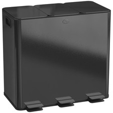 HOMCOM 3 x 20L Triple Kitchen Bin Pedal Bin for Recycling and Waste, Black
