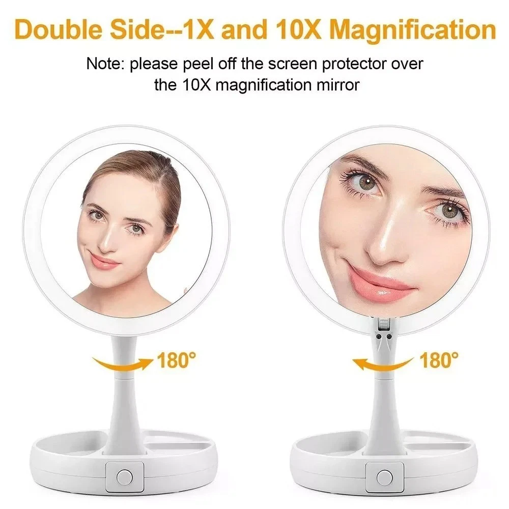 1X and 10X magnification lighted mirror