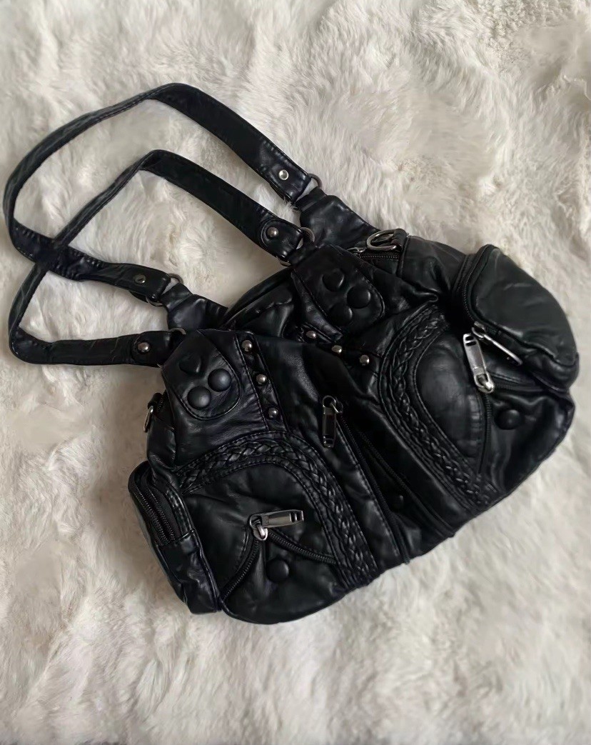 Grunge 2000s Emo Style Purse Bag Women's Y2K Goth Leather