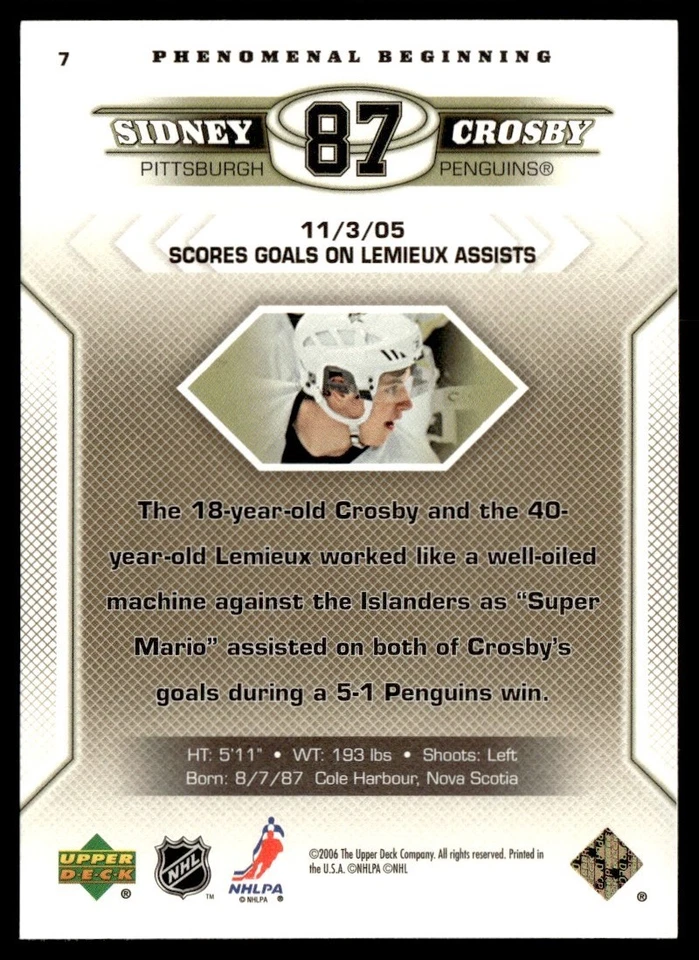 2005-06 Upper Deck Phenomenal Beginning Sidney Crosby Pittsburgh Penguins #7 - Image 2 of 2