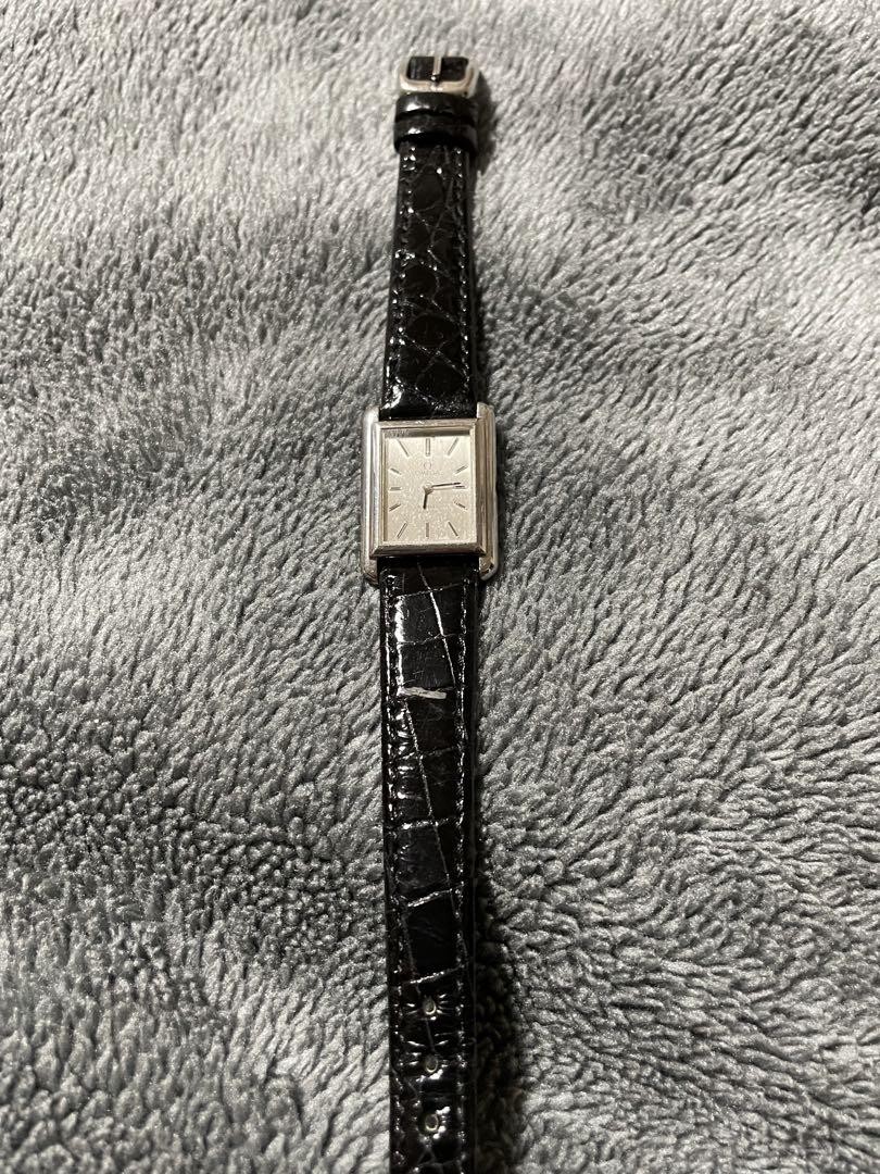 OMEGA De Ville Quartz Watch Black Dial Leather Strap Elegant