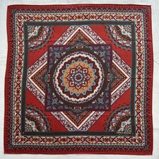 VTG Handkerchief Dark Red Cotton Geometric Medallion Classic Pocket Square 18"