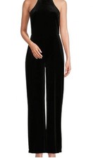 Belle By Badgley Mischka Black Velvet Open Back Jumpsuit Sleeveless Size 6 NWT