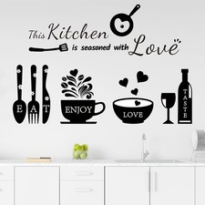 Kitchen Wall Stickers Decals Decor Seasoned with Love Quotes Black