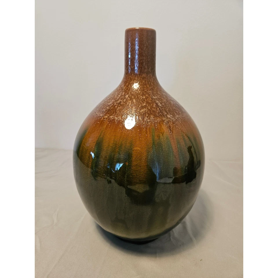 Jarrón Arte Marrón Único Cerámica Esmaltada Decoración Acento Pieza Decoración Hogar Foto 2 de 3