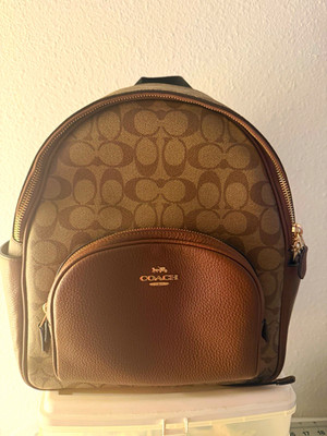 Coach Signature Brown Zip Backpack Adjustable Strap Double Handles Unisex