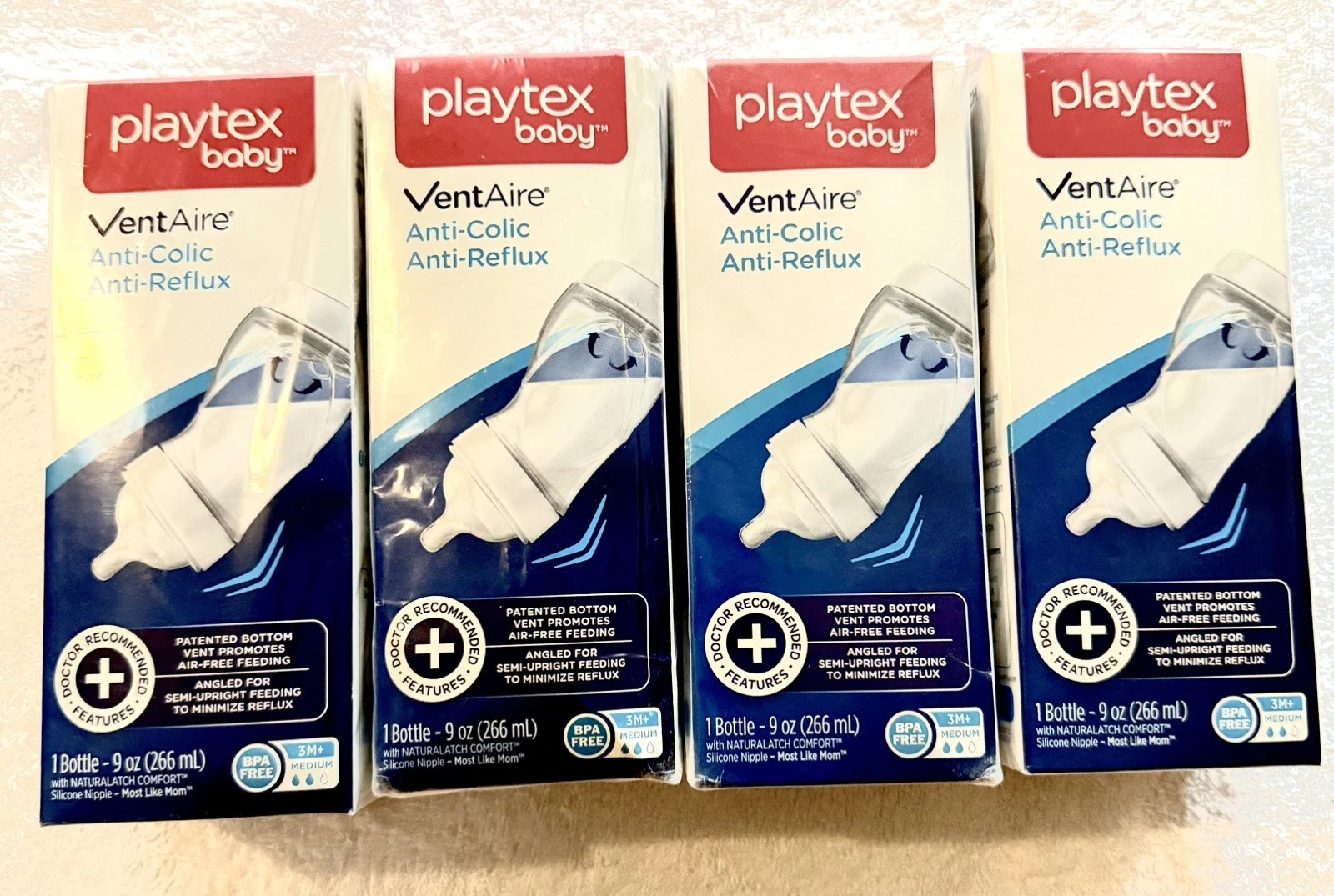 New QTY 4 | Playtex VentAire Anti-colic Anti-reflux 9 oz Bottle 3M+ BPA Free