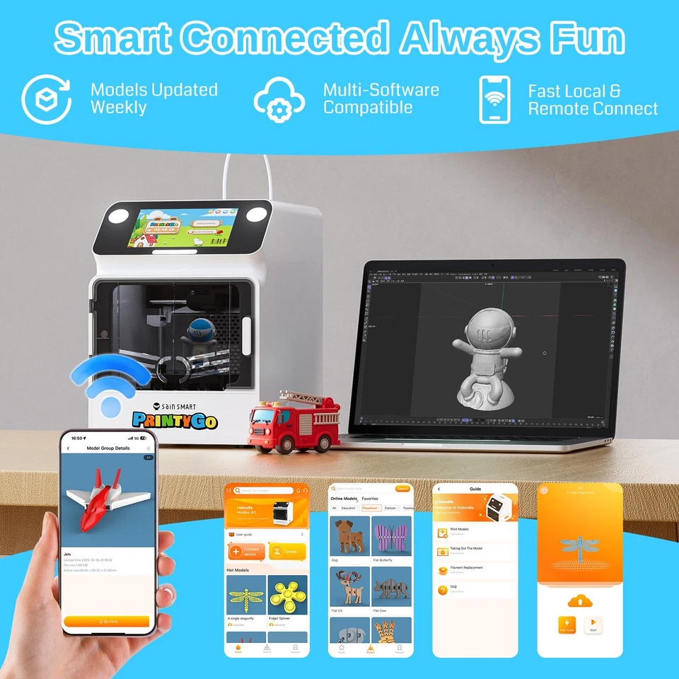 Mini impresora 3D SainSmart PrintyGo para niños, impresora niveladora automática de 600 mm/s Foto 4 de 4