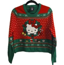 Sanrio Hello Kitty Holiday Christmas Wreath Girls Sweater Size XL Red Green