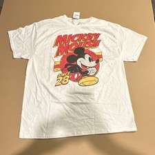 Vintage Style Disney Mickey Mouse Since 1928 T-Shirt White Short Sleeve - NEW