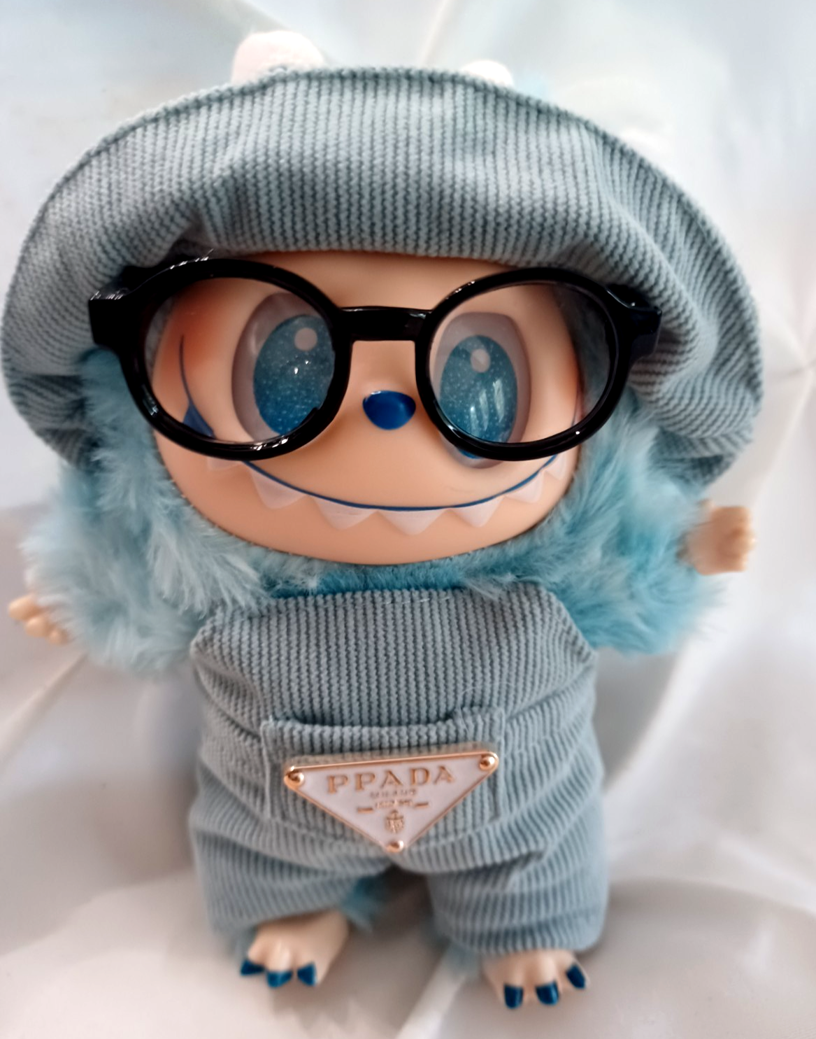 POP MART Labubu Monsters Plush Overalls Hat and Glasses Outfit Set