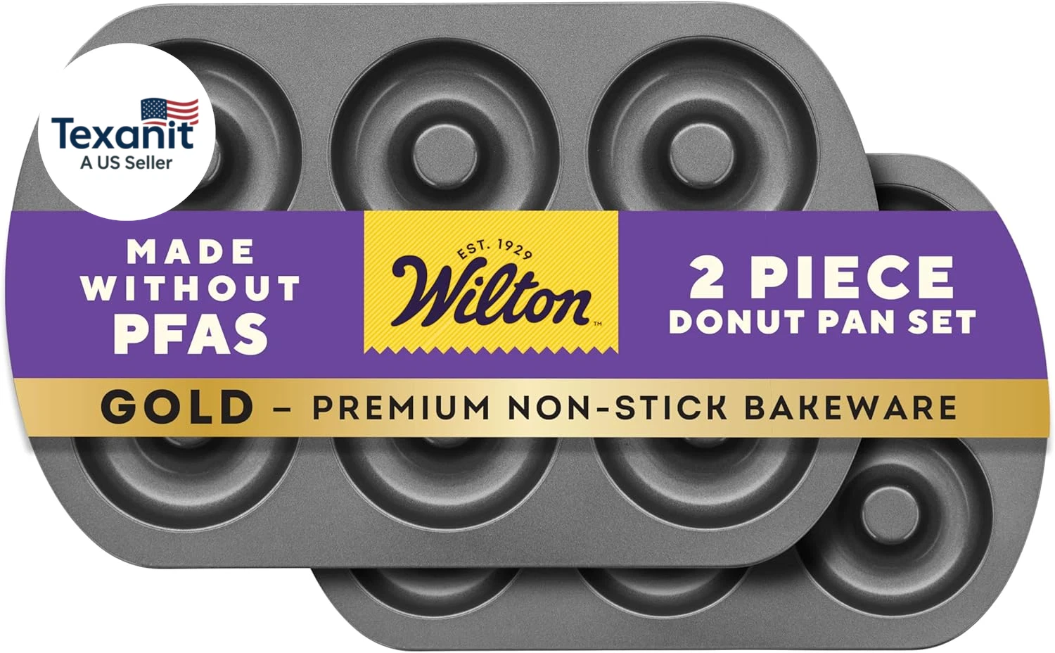 Gold Non-Stick Donut Pan Set - Quality Baking Pan - Dishwasher Safe & Scratch Re
