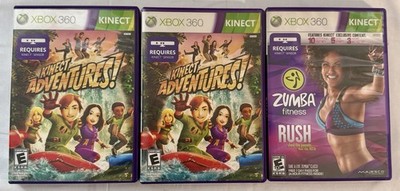Lot 3 Xbox 360 KINECT Games Zumba & Kinect Adventures - Tested & Working