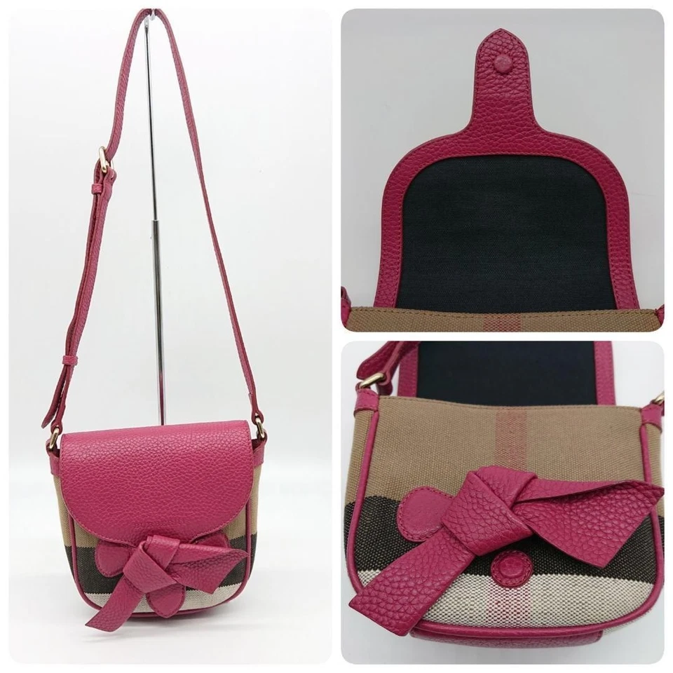 Mini Bolso de Hombro BURBERRY LONDON Cuero Rosa Yute y Algodón Cuadros Nova Rumania Foto 3 de 4
