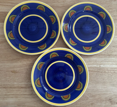 Becel Handpainted Blue SUNFLOWERS Salad Dessert Lunch Plates 8.25'' Italian Style
