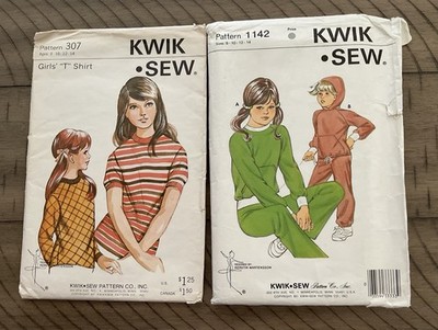 Lot of 2  Kwik Sew Patterns 307 & 1142 Girls Sizes 8-14 Jogging Suits & T Shirts