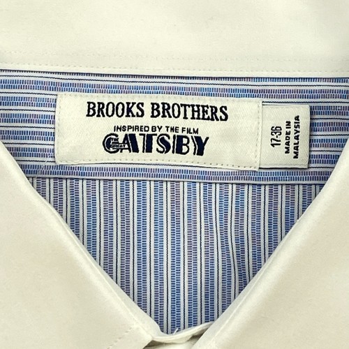 Brooks Brothers Great Gatsby Oxford Shirt 17 - 36 Blue White Hickory Pin Cutaway - Picture 4 of 13