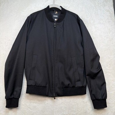 BOSS Hugo Boss Super 120 Italian Wool Bomber Jacket Luxury Black Men s 40R