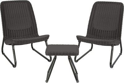 Rio 3 Piece Resin Wicker Patio Furniture Set with Side Table and Outdoor Chairs