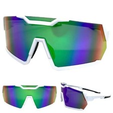 Classic Retro WRAP AROUND Biker Cycling Fishing Shield SUN GLASSES White Frame