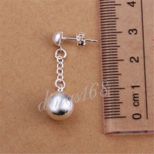 Classic Genuine 925 Sterling Silver Double Bead Thread Dangle Post Earrings Z623