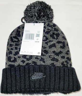 Nike Sportswear Women\'s Leopard Print Lined Beanie Hat, grey Nike Sportswear Women main image 4