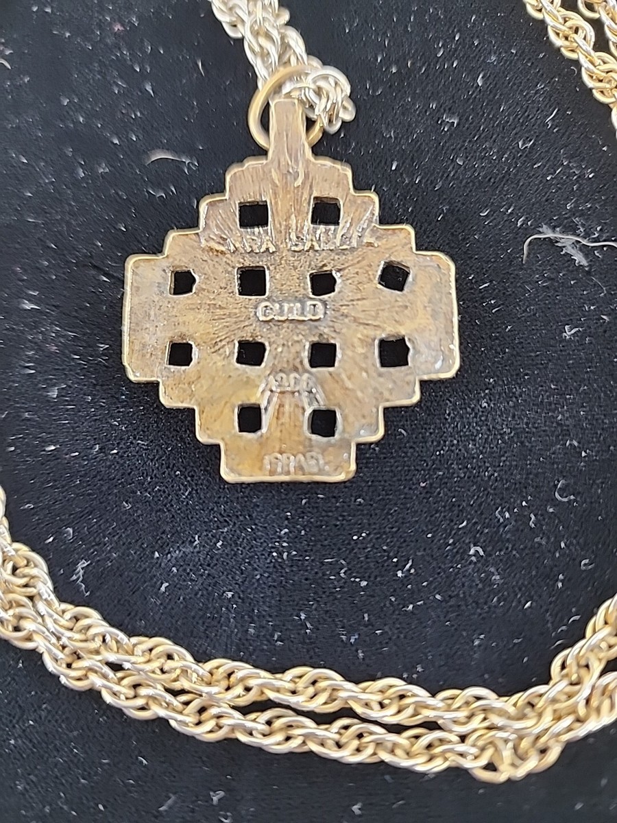 VTG Terra Sancta Guild 1966 Israel Cross Necklace Pendance