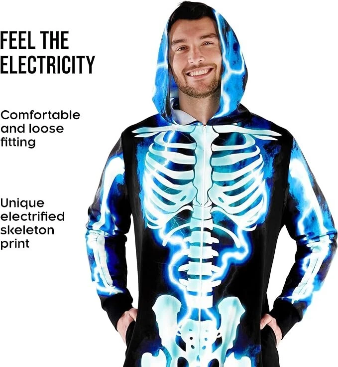 Mono Esqueleto Eléctrico Para Hombre + Capucha Adulto Marco Hueso Azul Disfraz de Halloween Foto 4 de 4