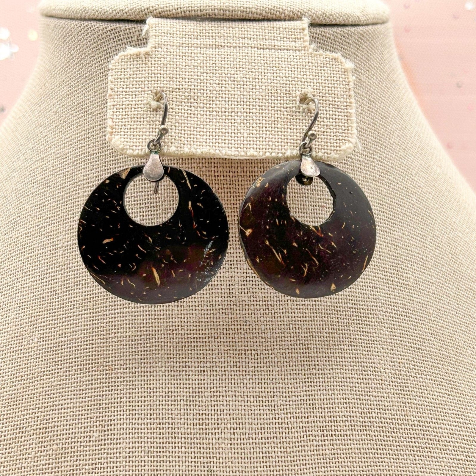 Coconut Shell Disk Earrings with Sterling Silver … - image 5