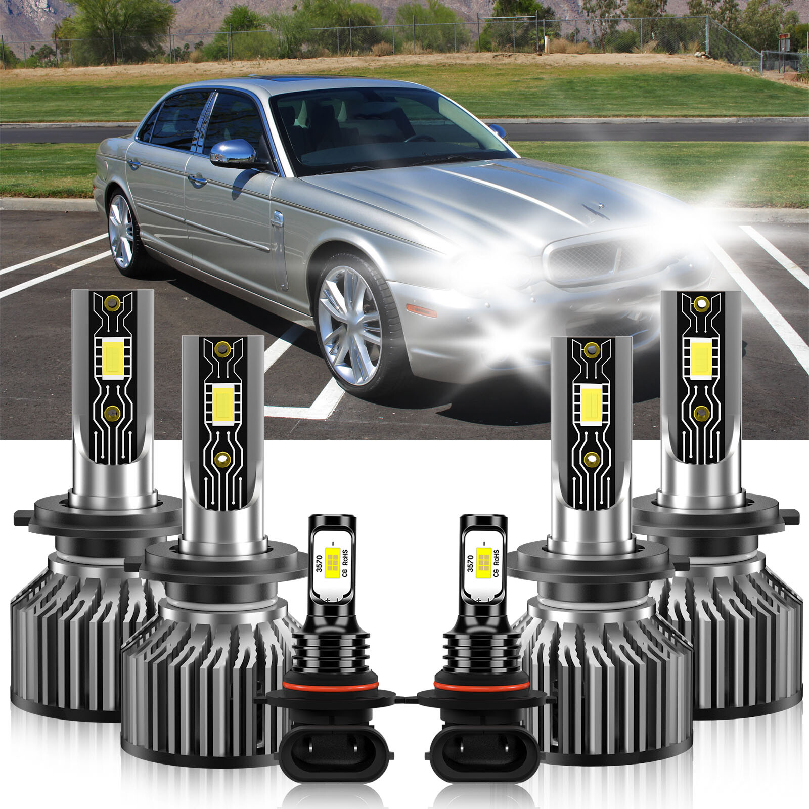 Combo LED Headlight Bulbs Fog light H7+H7+9145 For Jaguar Super V8 2005-2006