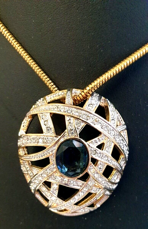 Großer ovaler Anhänger von Pierre Lang mit blauem und weißen Kristallen 45 x 39 - Bild 4 von 4