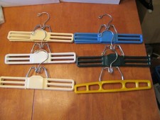Vintage Set 6 Mid Century 60s 70s Chrome Wire Metal  Plastic Skirt Pant Hangers