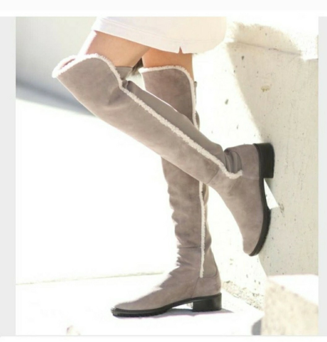 Stuart Weitzman 5050 Parka Over the Knee Boot Grey Taupe Women’s 7M