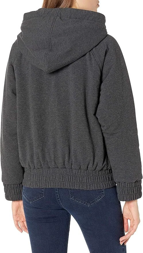 $365 Norma Kamali Chaqueta Bomber con Capucha Cremallera Gris Jaspeado Oscuro Bolsillos XXS O XS Foto 2 de 4