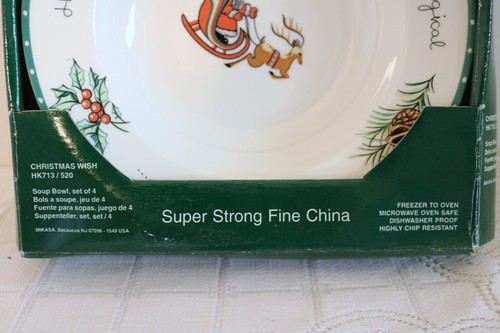 MIKASA ULTIMA+ CHRISTMAS WISH HK713 520 9 1/2 Boxed Set of 4 Lrge Rim Soup Bowls - Afbeelding 7 van 8