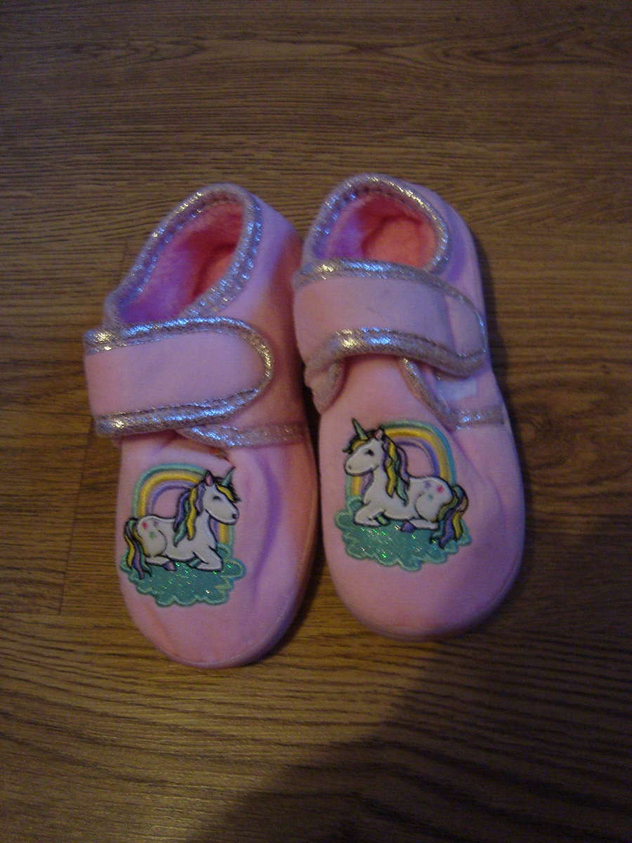Unicorn Slippers Girls Size 10/11 junior pink/silver UK