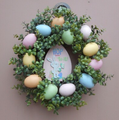14'' Easter Eggs Plaque Greenery Grapevine Door Wreath