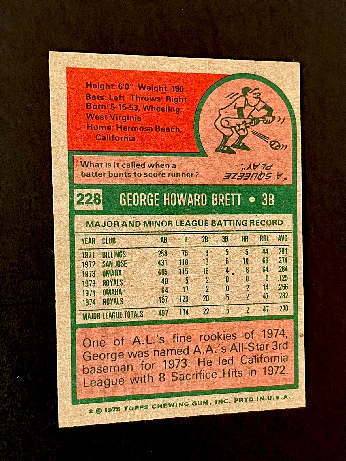 1975 Topps George Brett #228 Rookie Card RC - Picture 9 of 14