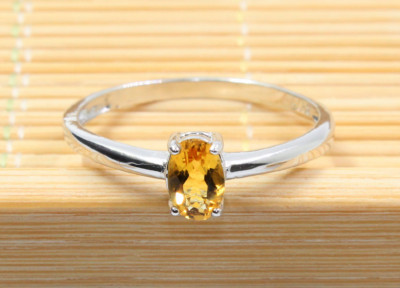 Natürlicher tiefgelber Citrin Sterlingsilber 925 Handarbeit Damen Solitär Ring