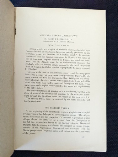 1940 Virginia Antes de Jamestown Folleto David Bushnell Smithsonian Anthropología - Imagen 2 de 3