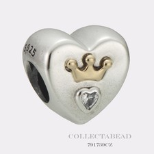 Echt Pandora Silber & 14K Gold Majestätisches Herz Klar CZ Charm 791739CZ